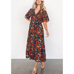 Baltic Born Botega Jade Floral Midi Dress, Green Orange, L(NWOT)